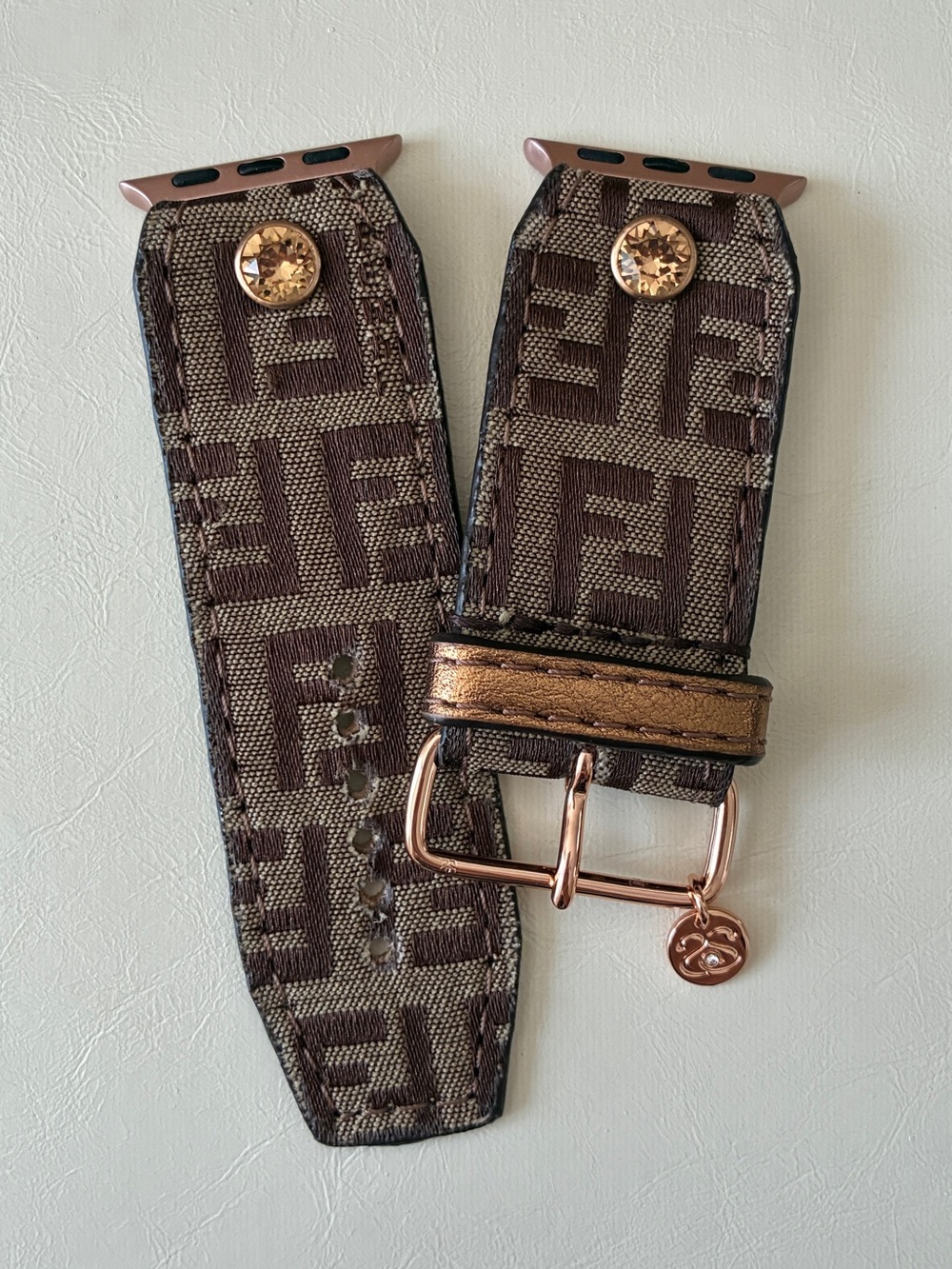 Spark*l Authentic Upcycled Fendi Zucchino Apple Watch Band - Size 2, 38-41mm